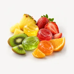 Bunte Fruchtbonbons mit Ananas, Erdbeere, Kiwi und Orange