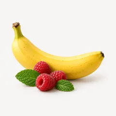 Banane, Himbeeren und Minzblätter