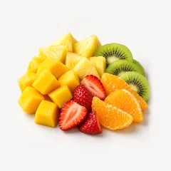 Tropischer Fruchtmix aus Mango, Ananas, Kiwi, Erdbeere und Orange
